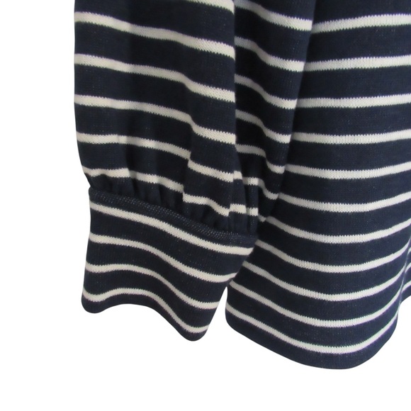 Madewell Gathered Sleeve Mockneck Top in Stripe XL Navy Blue White Puff Sleeve - Picture 5 of 9